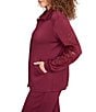 Ruby Rd. Solid Scuba Open Floral Cut-Out Embroidered Long Sleeve Snap-Front Jacket, Color:Raisin - Image 3