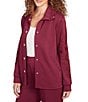 Ruby Rd. Solid Scuba Open Floral Cut-Out Embroidered Long Sleeve Snap-Front Jacket, Color:Raisin - Image 4
