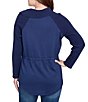 Ruby Rd. Solid Mixed Media Cowl Neck Snap Detail Long Sleeve Drawstring Waist Top, Color:Deep Blue - Image 2