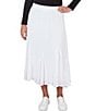Color:White - Image 1 - Solid Yoryu Godet Elastic Waist Midi A-LIne Skirt