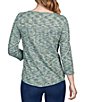 Color:Jewel Green Multi - Image 2 - Space Dye Knit Ring Keyhole Neck 3/4 Sleeve Shirt