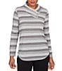 Ruby Rd. Sparkling Metallic Stripe Knit Shawl Neck Long Sleeve Top, Color:Grey Multi - Image 1