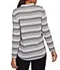 Ruby Rd. Sparkling Metallic Stripe Knit Shawl Neck Long Sleeve Top, Color:Grey Multi - Image 2