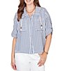 Ruby Rd. Spliced Stripe Spread Collar 3/4 Roll-Tab Sleeve Button-Front Jacket - Image 1
