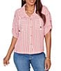Ruby Rd. Spliced Stripe Spread Collar 3/4 Roll-Tab Sleeve Button-Front Jacket - Image 5