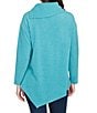 Ruby Rd. Split Cowl Neck Long Sleeve Asymmetric Hem Top, Color:Teal Heather - Image 2