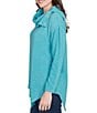 Ruby Rd. Split Cowl Neck Long Sleeve Asymmetric Hem Top, Color:Teal Heather - Image 3
