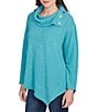Ruby Rd. Split Cowl Neck Long Sleeve Asymmetric Hem Top, Color:Teal Heather - Image 4