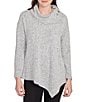 Ruby Rd. Split Cowl Neck Long Sleeve Asymmetric Hem Top, Color:Grey Heather - Image 1