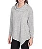 Ruby Rd. Split Cowl Neck Long Sleeve Asymmetric Hem Top, Color:Grey Heather - Image 4