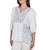 Ruby Rd. Split V-Neck 3/4 Sleeve Sharkbite Hem Flowy Top - Image 3