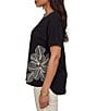 Ruby Rd. Stretch Knit Embroidered Floral Boat Neck Short Sleeve Tee - Image 4