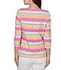 Ruby Rd. Stripe Medallion Boat Neck 3/4 Sleeve Top - Image 2