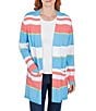 Color:Guava Multi - Image 1 - Stripe Print Loong Sleeve Open-Front Cardigan