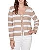 Ruby Rd. Stripe V-Neck Long Sleeve Tie-Front Sweater - Image 1