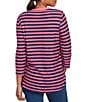 Ruby Rd. Striped Hatchi Knit Crew Neck 3/4 Sleeve Top, Color:Bright Pink Multi - Image 2