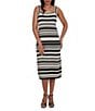 Ruby Rd. Striped Mesh Stitch Woven Square Neck Sleeveless Sheath Midi Dress - Image 1