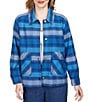 Color:Aegean Blue Multi - Image 1 - Yarn Dyed Stripe Print Flannel Snap Front Jacket