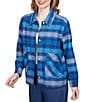 Color:Aegean Blue Multi - Image 3 - Yarn Dyed Stripe Print Flannel Snap Front Jacket