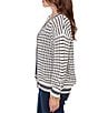 Ruby Rd. Striped Ribbed Long Sleeve Mesh Zip-Up Sweater, Color:Ivory - Image 3