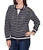 Ruby Rd. Striped Ribbed Long Sleeve Mesh Zip-Up Sweater - Image 4