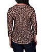 Ruby Rd. Sublimation Knit Cheetah Scoop Neck 3/4 Sleeve Solid Trim Pullover - Image 2