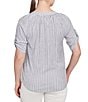 Ruby Rd. Super Soft Puckered Embroidered Stripe Short Roll-Tab Button Front Shirt, Color:Black/White - Image 2