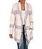 Ruby Rd. Sweet Plaid Print Shawl Collar Fringe Open-Front Cozy Cardigan, Color:Ivory Multi - Image 1