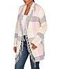 Ruby Rd. Sweet Plaid Print Shawl Collar Fringe Open-Front Cozy Cardigan, Color:Ivory Multi - Image 4