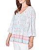 Ruby Rd. Tapestry Border Print V-Neck 3/4 Sleeve Blouse - Image 3
