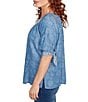 Ruby Rd. Tencel™ Embroidered Allover Printed Keyhole Neck Elbow Tie Sleeve Top, Color:Medium Blue - Image 3