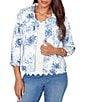 Ruby Rd. Tencel™ Toile Print Point Collar Bracelet Roll Sleeve Button-Front Jacket - Image 1