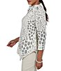 Ruby Rd. Textured Animal Jacquard Split Cowl Neck 3/4 Sleeve Asymmetric Hem Sweater - Image 3