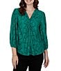 Ruby Rd. Textured Floral Clip Jacquard V-Neck 3/4 Sleeve Top - Image 1