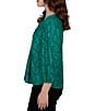 Ruby Rd. Textured Floral Clip Jacquard V-Neck 3/4 Sleeve Top - Image 3