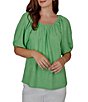 Ruby Rd. Textured Jacquard Floral Scoop Neck Elbow Sleeve Top - Image 5