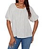 Ruby Rd. Textured Jacquard Floral Scoop Neck Elbow Sleeve Top - Image 1