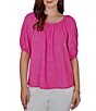 Ruby Rd. Textured Jacquard Floral Scoop Neck Elbow Sleeve Top - Image 1