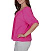 Ruby Rd. Textured Jacquard Floral Scoop Neck Elbow Sleeve Top - Image 3