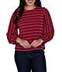 Ruby Rd. Textured Knit Dobby Stripe Crew Neck Bracelet Length Sleeve Top - Image 1