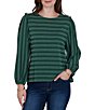 Ruby Rd. Textured Knit Dobby Stripe Crew Neck Bracelet Length Sleeve Top - Image 4