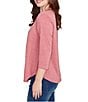 Ruby Rd. Textured Knit Split V-Neck 3/4 Sleeve Top, Color:Sangria - Image 3