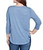 Ruby Rd. Textured Knit Split V-Neck 3/4 Sleeve Top, Color:Indigo - Image 2