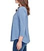 Ruby Rd. Textured Knit Split V-Neck 3/4 Sleeve Top, Color:Indigo - Image 3