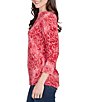 Ruby Rd. Textured Knit Tie-Dye Scroll Floral Boat Neck 3/4 Sleeve Top, Color:Sangria - Image 3