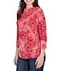 Ruby Rd. Textured Knit Tie-Dye Scroll Floral Boat Neck 3/4 Sleeve Top, Color:Sangria - Image 4