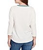 Ruby Rd. Textured Slub Knit Split Round V-Neck 3/4 Sleeve Embellished Top, Color:Ivory - Image 2