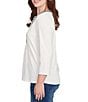 Ruby Rd. Textured Slub Knit Split Round V-Neck 3/4 Sleeve Embellished Top, Color:Ivory - Image 3