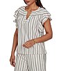 Ruby Rd. Textured Stripe Split V-Neck Short Flutter Sleeve Coordinating Top - Image 3