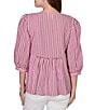 Ruby Rd. Textured Yarn-Dyed Stripe Embroidered Split V-Neck 3/4 Sleeve Blouse - Image 2